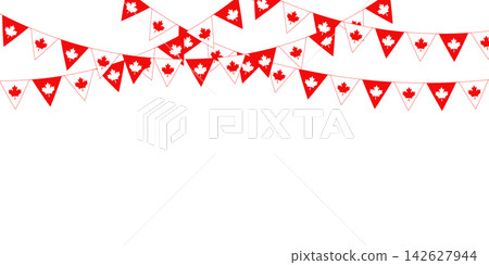 Canada bunting banner with patriotic dense Canadian flag garlands and copy space on transparent background. Copy space. PNG. Vector Canada bunting banner with patriotic dense Canadian flag garlands and copy space on transparent background. Copy space. PNG. Vector 142627944