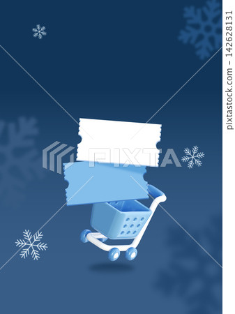 Empty Winter Special Coupon Background with 3D Shopping Cart and Blank Tickets for Copy Space Empty Winter Special Coupon Background with 3D Shopping Cart and Blank Tickets for Copy Space 142628131
