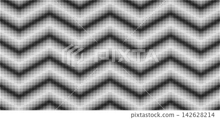 Zigzag halftone pattern with gradient dots creating dynamic chevron background. Texture fades from black to white with geometric screen effect. Zigzag halftone pattern with gradient dots creating dynamic chevron background. Texture fades from black to white with geometric screen effect. 142628214