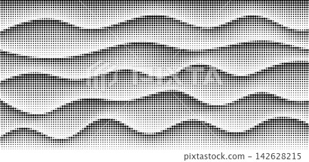 Mountain waves with halftone dots create textured hills in this abstract pattern. Flowing ridges with gradients form a minimalist landscape design. Mountain waves with halftone dots create textured hills in this abstract pattern. Flowing ridges with gradients form a minimalist landscape design. 142628215