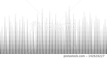 Dynamic sound wave pattern with halftone dots creating rhythmic music gradient. Abstract audio visualization with flowing speed lines. Dynamic sound wave pattern with halftone dots creating rhythmic music gradient. Abstract audio visualization with flowing speed lines. 142628227