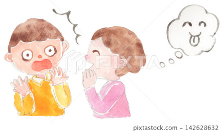 A watercolor illustration of a girl telling a lie on April Fool's Day. A watercolor illustration of a girl telling a lie on April Fool's Day. 142628632