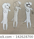 White dog and cardboard texture, dachshund illustration, paper material background 142628700