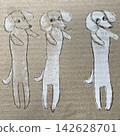 White dog and cardboard texture, dachshund illustration, paper material background 142628701