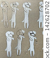 White dog and cardboard texture, dachshund illustration, paper material background 142628702