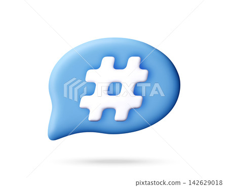 Blue 3d speech bubble with hashtag symbol Blue 3d speech bubble with hashtag symbol 142629018