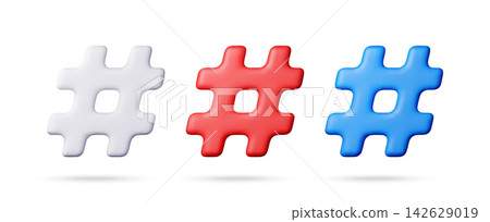 Three 3d hashtag icons 142629019