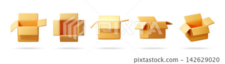 3D Set of open cardboard box icons 3D Set of open cardboard box icons 142629020
