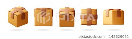 3D Set of cardboard boxes with brown tape 3D Set of cardboard boxes with brown tape 142629021