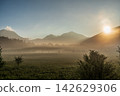 Sunrise and morning clouds shrouded in morning mist from Odashirogahara in Oku-Nikko in early autumn. 142629306