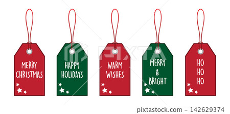 set of red christmas paper tag labels isolated vector illustration set of red christmas paper tag labels isolated vector illustration 142629374