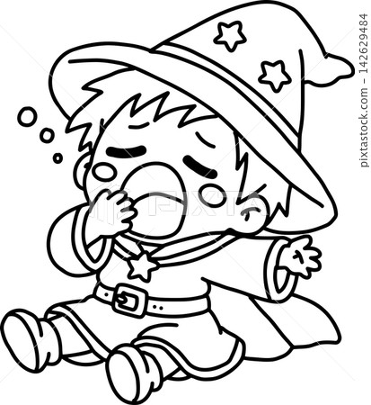 A cute little wizard boy who is sleepy and yawning A cute little wizard boy who is sleepy and yawning 142629484