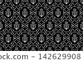 Wallpaper in the style of Baroque. White and black floral ornament. Seamless vector background. Graphic pattern for fabric, wallpaper, packaging. Ornate Damask flower illustration. 142629908