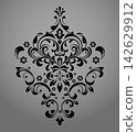 Damask graphic ornament. Floral design element. Black and gray vector pattern 142629912