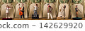 Classical musicians performing on individual podiums in elegant hall 142629920