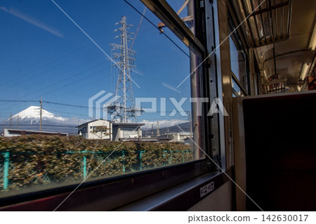 Mount Fuji as seen from the window of the Gakunan Railway. 142630017