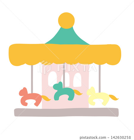 Cute, hand-drawn illustration of a merry-go-round Cute, hand-drawn illustration of a merry-go-round 142630258