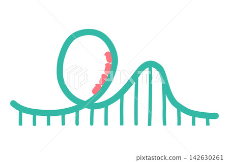 A hand-drawn illustration of a roller coaster viewed from the side. 142630261