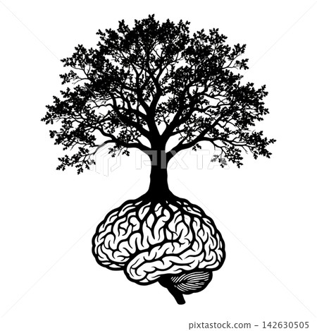 isolated tree with roots 142630505