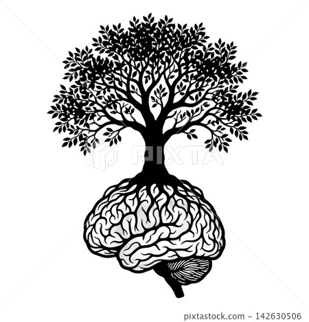 isolated tree with roots 142630506