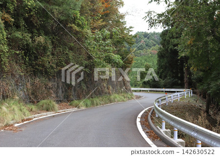 A mountain road with an S-curve, one side being a slope and the other a guardrail (Ishinomaki-Ogatsu Line, Miyagi Prefecture) A mountain road with an S-curve, one side being a slope and the other a guardrail (Ishinomaki-Ogatsu Line, Miyagi Prefecture) 142630522