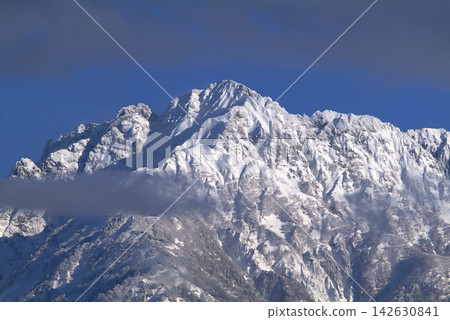 Mount Tsurugi in winter, shrouded in drifting clouds. Mount Tsurugi in winter, shrouded in drifting clouds. 142630841