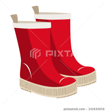 Red rubber rain boots icon. Isolated vector illustration of waterproof gumboots, pair of shoes for rainy weather, wellington boots for spring and autumn Red rubber rain boots icon. Isolated vector illustration of waterproof gumboots, pair of shoes for rainy weather, wellington boots for spring and autumn 142630858