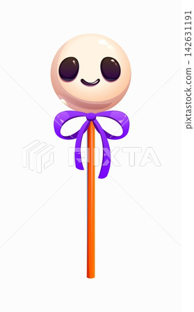 Halloween horror dead face lollypop sweet candy treat. Spooky sugar candy, creepy dead face lollypop isolated cartoon vector dessert. Halloween sucker treat or scary sweets with smiling monster head Halloween horror dead face lollypop sweet candy treat. Spooky sugar candy, creepy dead face lollypop isolated cartoon vector dessert. Halloween sucker treat or scary sweets with smiling monster head 142631191
