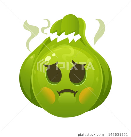 Halloween cartoon garlic emoji character icon in green color with sad expression and stinky smell prepare for barfing. Vector funny expressive face for humorous app stickers, symbolizing disgust Halloween cartoon garlic emoji character icon in green color with sad expression and stinky smell prepare for barfing. Vector funny expressive face for humorous app stickers, symbolizing disgust 142631331