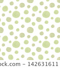 Green polka dot seamless pattern with watercolor texture on isolated background. Hand painted abstract circles ornate for nursery wallpaper, natural textile printing, soft interior decoration 142631611