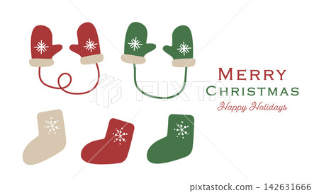 Hand-drawn style glove and Christmas stocking parts set material 142631666