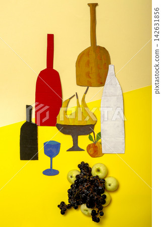 Abstract decorative still life with items carved from cardboard Abstract decorative still life with items carved from cardboard 142631856
