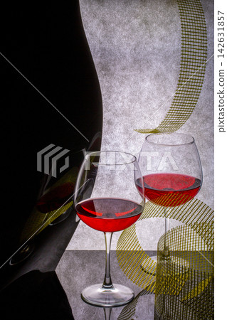 Still life with glass glasses with wine Still life with glass glasses with wine 142631857