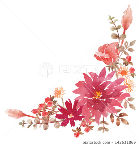 Flower frame material painted in watercolor Flower frame material painted in watercolor 142631869