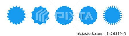 Circle blue stickers. Set of Wavy edge promo badges. Star burst shape tags for price. Blank sale flat stickers. Vintage labels layouts. Simple silhouettes. Graphic illustration. Circle blue stickers. Set of Wavy edge promo badges. Star burst shape tags for price. Blank sale flat stickers. Vintage labels layouts. Simple silhouettes. Graphic illustration. 142631943
