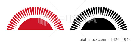 Malawi rising sun red, black emblem set. Malawian half sun with radiating rays symbol flat templates from Republic of Malawi flag. Malawi rising sun red, black emblem set. Malawian half sun with radiating rays symbol flat templates from Republic of Malawi flag. 142631944