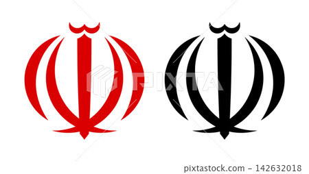 Set of Iran national emblem red, black flat icon, sticker. Iranian Nishan Rasmi outline logos. Islamic Republic of Iran silhouette badge, button. Set of Iran national emblem red, black flat icon, sticker. Iranian Nishan Rasmi outline logos. Islamic Republic of Iran silhouette badge, button. 142632018