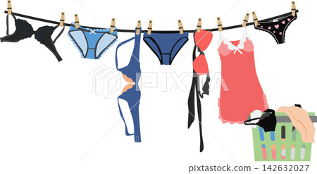 Illustration of hanging laundry 142632027