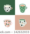 Cozy autumn mugs hand drawn illustration with pencil texture set 142632033