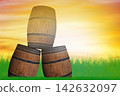 Stack of wooden barrels concept of unity and teamwork 142632097