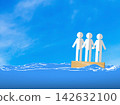 Paper people on wooden raft concept of teamwork and survival 142632100