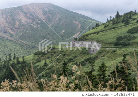 A magnificent mountain landscape from the observation parking lot along National Route 292, which runs along the green-covered mountainside and slopes. A magnificent mountain landscape from the observation parking lot along National Route 292, which runs along the green-covered mountainside and slopes. 142632471