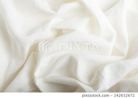 Draped Off White Linen Fabric Background Draped Off White Linen Fabric Background 142632672