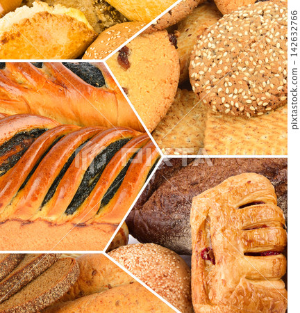 Fresh Bakery Collage with Assorted Breads, Pastries, and Sesame Cookies Geometric Bakery Products Collage featuring Rye Bread, Buns, and Sweet Pastries Fresh Bakery Collage with Assorted Breads, Pastries, and Sesame Cookies Geometric Bakery Products Collage featuring Rye Bread, Buns, and Sweet Pastries 142632766