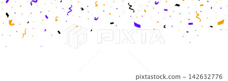 Halloween confetti. Shiny Halloween decoration and colorful splatter texture. Orange, black and purple falling paper pieces cascade. Vector illustration on transparent background Halloween confetti. Shiny Halloween decoration and colorful splatter texture. Orange, black and purple falling paper pieces cascade. Vector illustration on transparent background 142632776