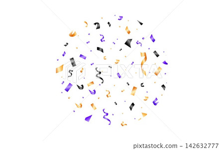 Halloween confetti. Bright Halloween wallpaper. Colorful banner with curl notes and falling confetti. Vector party invitation Halloween confetti. Bright Halloween wallpaper. Colorful banner with curl notes and falling confetti. Vector party invitation 142632777
