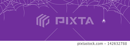 Spider border. Minimalist spider vector with tangled web and purple border. Halloween greeting cards and templates Spider border. Minimalist spider vector with tangled web and purple border. Halloween greeting cards and templates 142632788