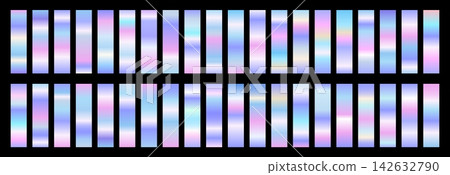 Iridescent gradient swatches. Shiny holo metal on dark background. Metallic Foil Palette or swatch degrade. Vector illustration Iridescent gradient swatches. Shiny holo metal on dark background. Metallic Foil Palette or swatch degrade. Vector illustration 142632790
