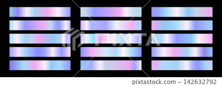Iridescent gradient swatches. Shiny holo metal on dark background. Metallic Foil Palette or swatch degrade. Vector illustration Iridescent gradient swatches. Shiny holo metal on dark background. Metallic Foil Palette or swatch degrade. Vector illustration 142632792