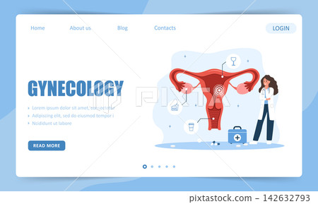 Gynecology concept. Landing page template. Uterine illness diagnosis. Reproductive system treatment. Flat vector illustration Gynecology concept. Landing page template. Uterine illness diagnosis. Reproductive system treatment. Flat vector illustration 142632793